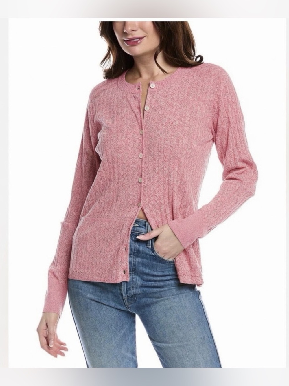 Re/Done Chevron Ribbed Knit Cardigan.